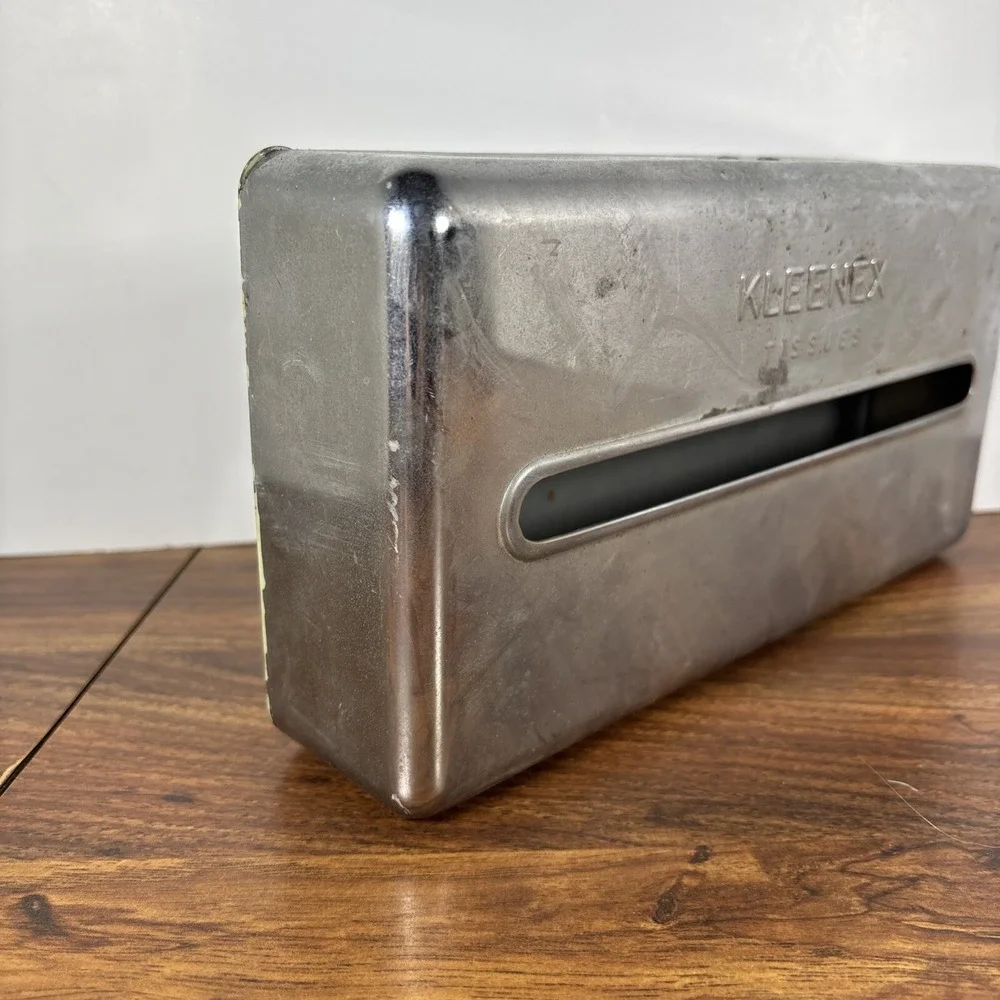 Chrome Kleenex Tissue Dispenser Metal Box Holder MCM Wall Car Mount Vtg NO KEY